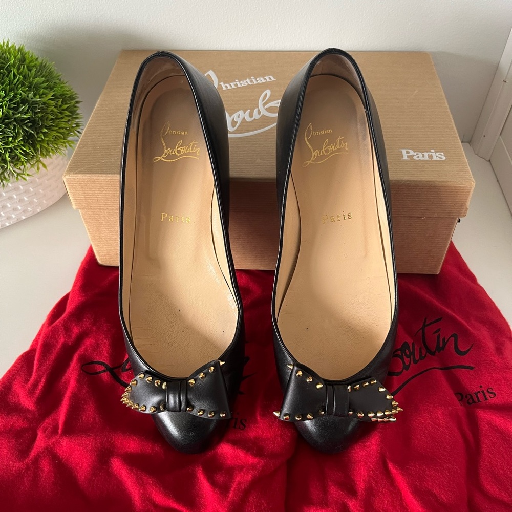 Authentic Christian Louboutin Ballalarina Flats Nappa Shiney Calf black gold